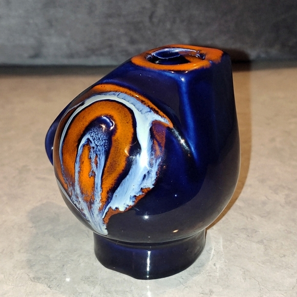 VINTAGE 60s ABSTRACT PORCELAIN HAND-PAINTED TEA POT BLUE 5" - Picture 4 of 8